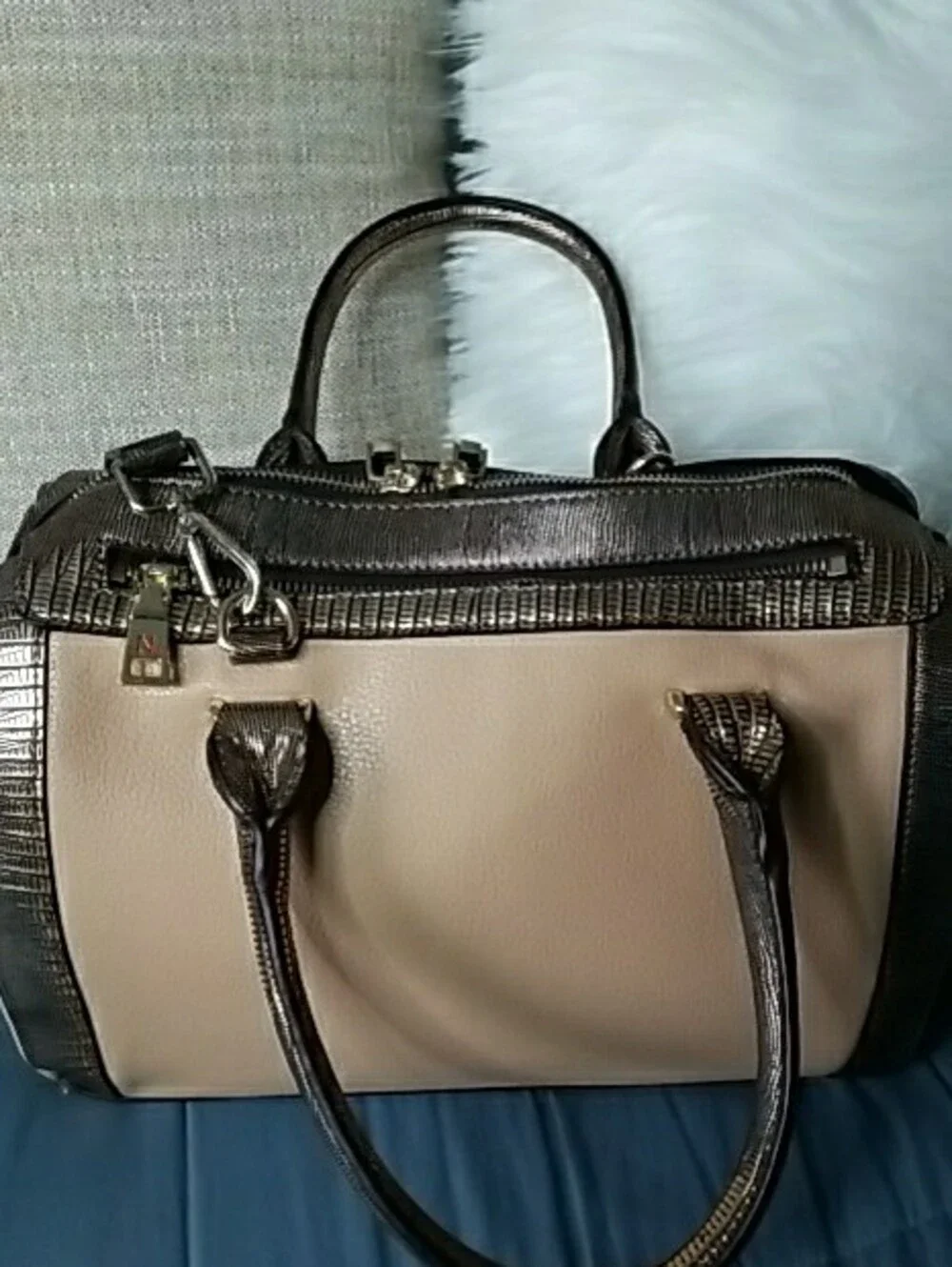 Nicole Lee Metallic Brown Satchel with Multicolor Beadwork